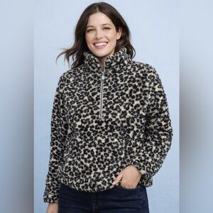 LOFT Leopard Print Sherpa Quarter-Zip Pullover